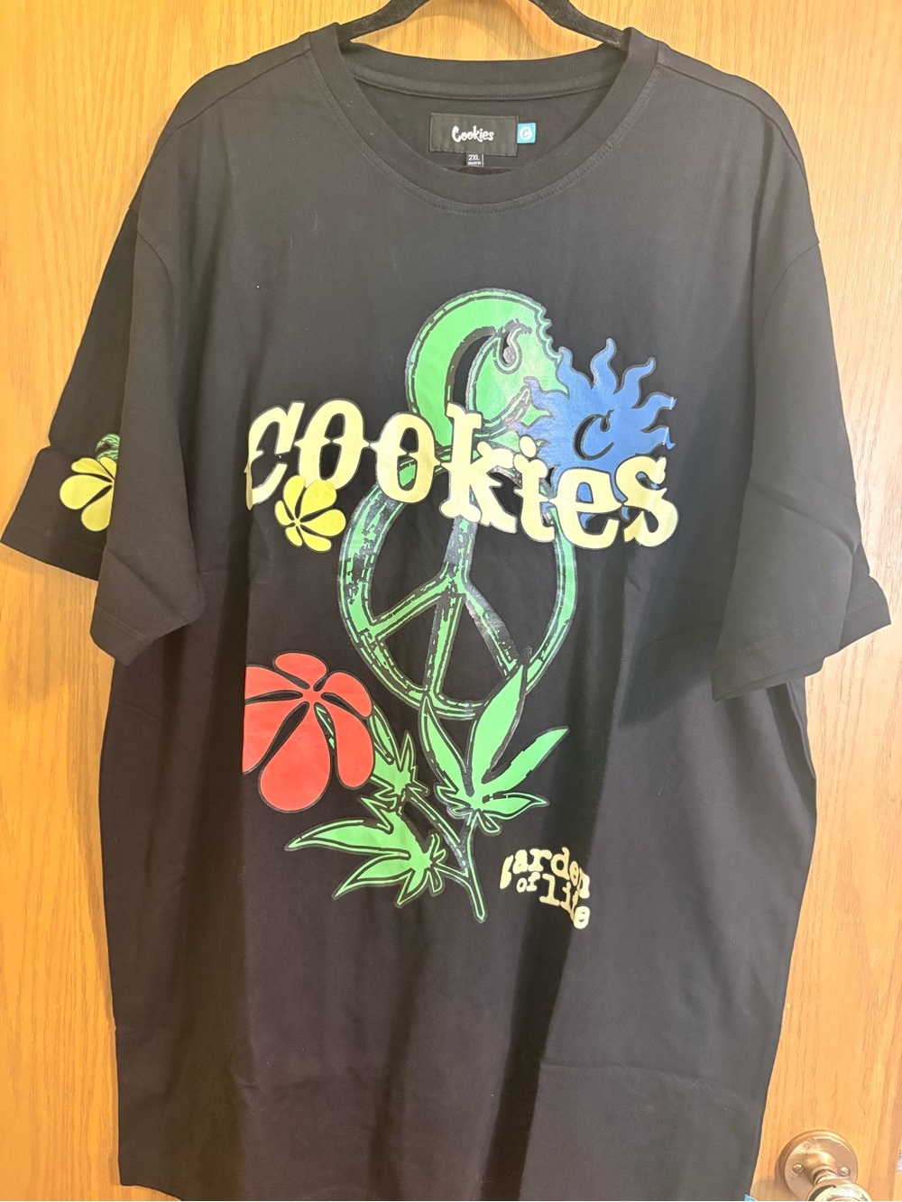 Cookies Black Graphic Tee with Colorful Peace Design